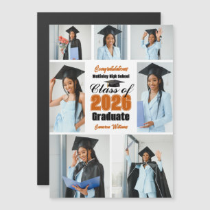 Orange 2026 Graduation Photo Collage Magnet Card