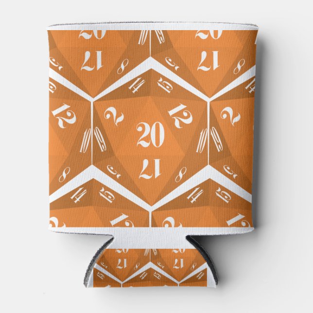 Orange-20-Sided-Dice-Pattern Can Cooler (Front)