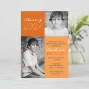 Orange 2 Toned Classic 2 Photo Graduation Invitation