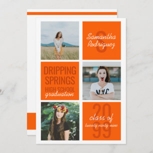 Orange 3-Photo Fun Boxes Graduation Invitation