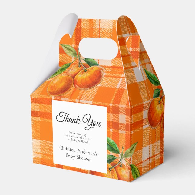 Orange 3D Citrus Plaid Handdrawn Baby Shower Favour Box (Front Side)