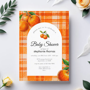 Orange 3D Citrus Plaid Handdrawn Baby Shower Invitation