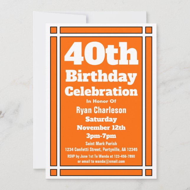 Orange 40th Birthday Invitation (Front)