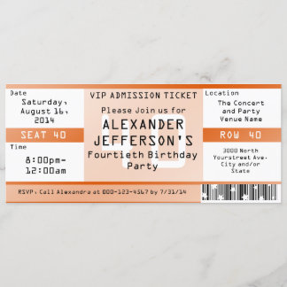 Orange 40th Birthday Party Ticket Invitation