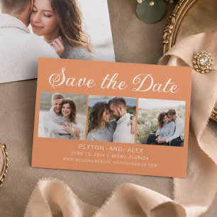 Orange 4-Photo 2-Sided Wedding Save Date  Save The Date