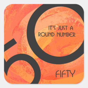 Orange 50 Decade Birthday Square Sticker