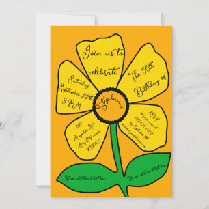 Orange 50th Birthday Gold Doodle Flower Invitation