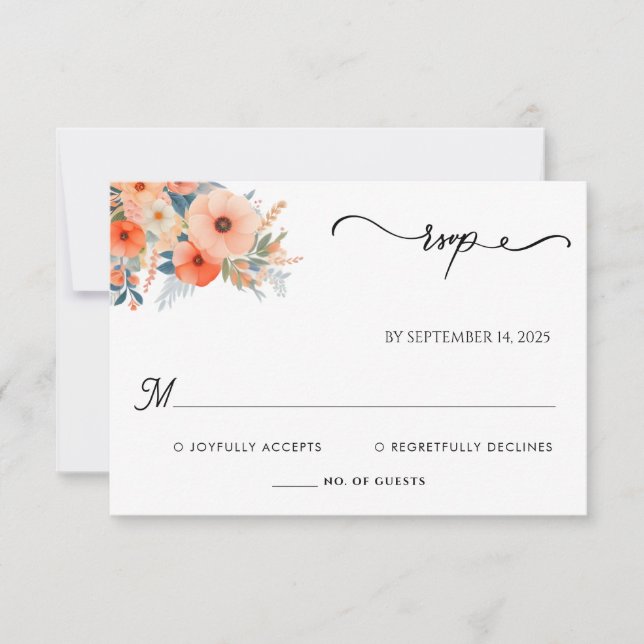 Orange 70s 80s 90s Pink Peach Colourful Wedding RSVP Card (Front)