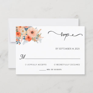 Orange 70s 80s 90s Pink Peach Colourful Wedding RSVP Card