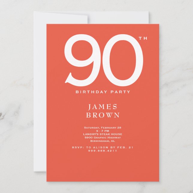 Orange 90th Birthday Party  Invitation (Front)