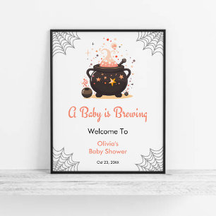 Orange A Baby is Brewing Baby Shower Welcome Poster