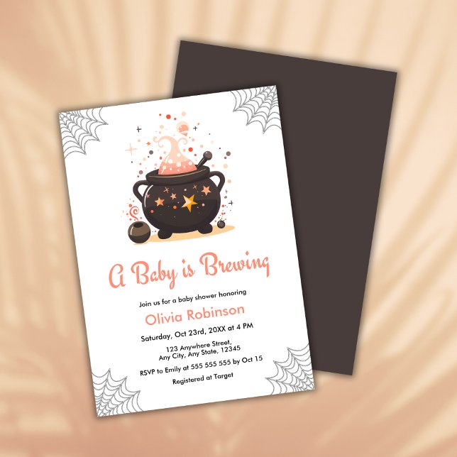Orange A Baby is Brewing Halloween Baby Shower Invitation (Orange A Baby is Brewing Cauldron Halloween Baby Shower Invitation )