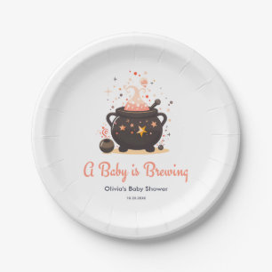 Orange A Baby is Brewing Halloween Baby Shower  Paper Plate