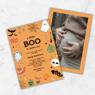 Orange A Little Boo Cute Halloween Baby Shower Invitation