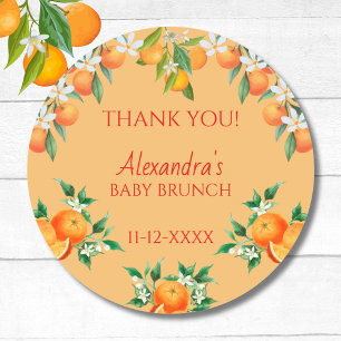 Orange A Little Cutie Citrus Baby Brunch Thank You Classic Round Sticker