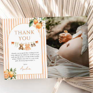 Orange A Little Cutie Citrus Baby Shower Photo Thank You Card