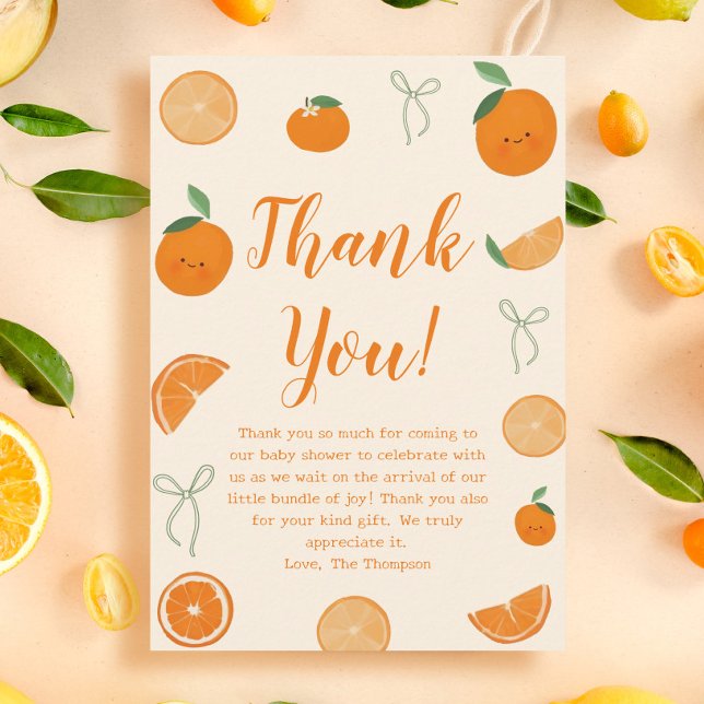 Orange A Little Cutie Citrus Baby Shower Thank You Card (Creator Uploaded)