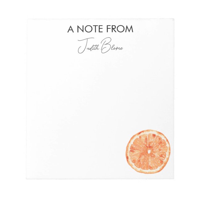 Orange a note from personalised notepad (Front)