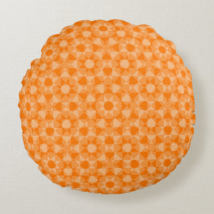 Orange Abstract Checker Square Pattern Round Cushion