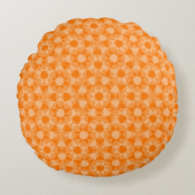 Orange Abstract Chequered Square Pattern Round Cushion (Front)