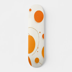 Orange Abstract Circles on White Modern Design Skateboard