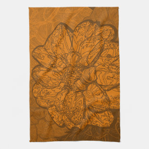 Orange Abstract Dahlia Flowers Tea Towel