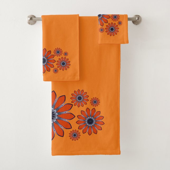 Orange Abstract Floral Bath Towel Set (Insitu)