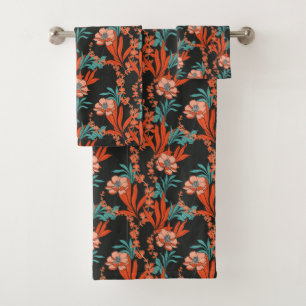 Orange Abstract Floral Pattern Bath Towel Set