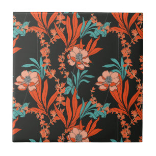 Orange Abstract Floral Pattern Ceramic Tile