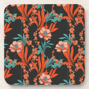 Orange Abstract Floral Pattern Coaster
