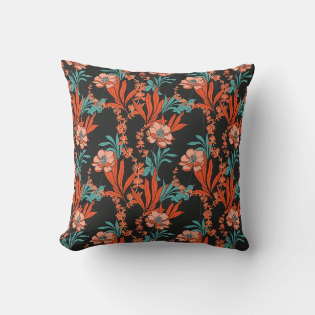Orange Abstract Floral Pattern Cushion (Front)