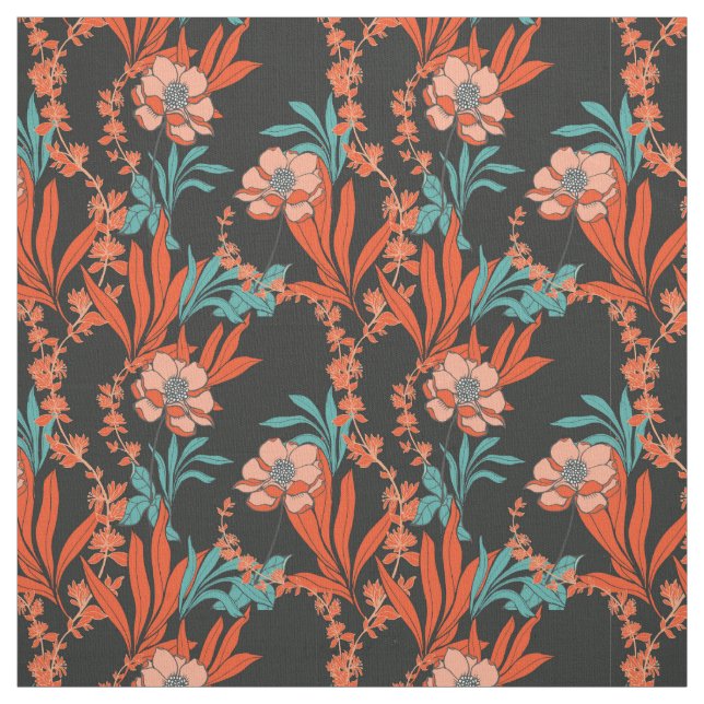 Orange Abstract Floral Pattern Fabric (Swatch)