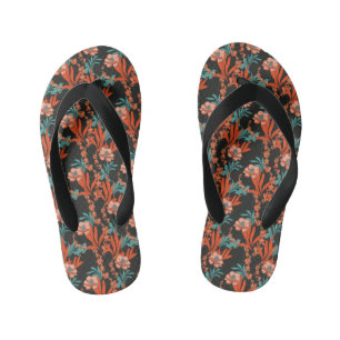 Orange Abstract Floral Pattern Kid's Thongs