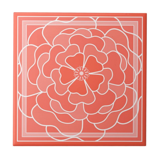 Orange abstract flower pattern ceramic tile (Front)