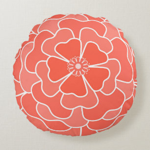 Orange abstract flower pattern round cushion