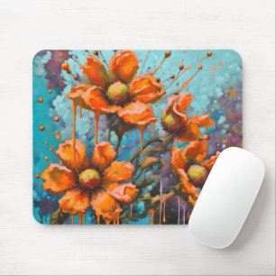 Orange Abstract Flower with Paint Drips Mouse Pad