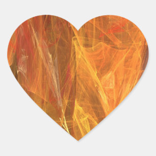 Orange Abstract Fractal Heart Sticker