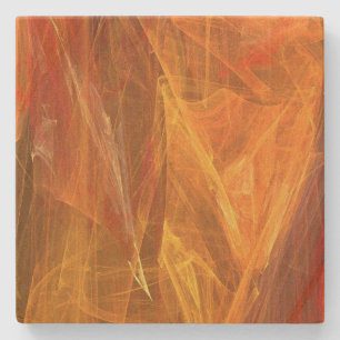 Orange Abstract Fractal Square Coaster