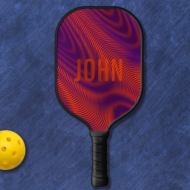    Orange Abstract Modern Moiré Effect Custom Name Pickleball Paddle (Creator Uploaded)