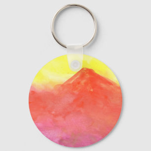 Orange Abstract Mountain Volcano Landscape Key Ring