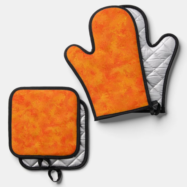 Orange Abstract Pattern  Oven Mitt & Pot Holder Set (Front/Back)