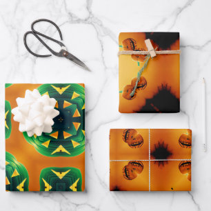 Orange Abstract Pumpkin Halloween Trick or Treat Wrapping Paper Sheet