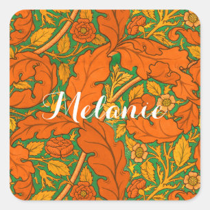 Orange Acanthus & rose William Morris crafters' Square Sticker