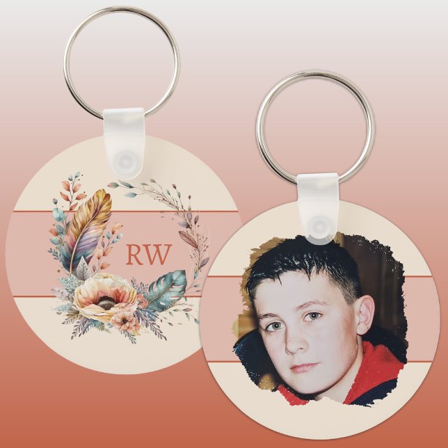 Orange add initial floral photo key ring (Creator Uploaded)