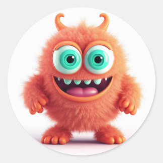 Orange Adorable Fuzzy Monster  Classic Round Sticker