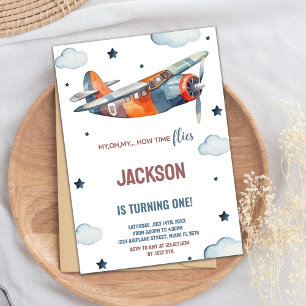 Orange Aeroplane Birthday Invitations