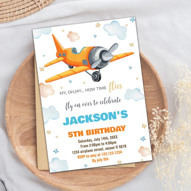 Orange Aeroplane Birthday Invitations (Orange Airplane Birthday Invitations)