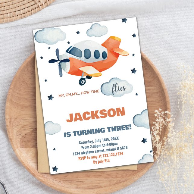 Orange Aeroplane Birthday Invitations (Orange Airplane Birthday Invitations)