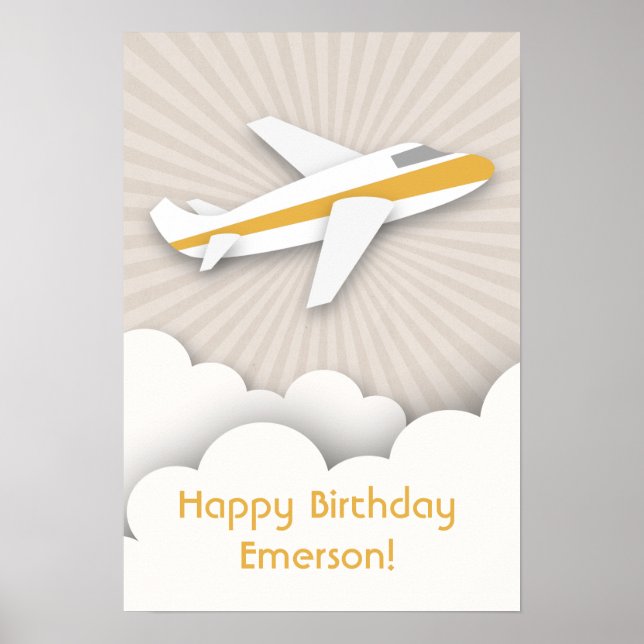 Orange Aeroplane Birthday Poster (Front)