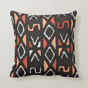Orange African Mudcloth Tribal Print Cushion